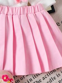 2 件女宝宝可爱甜美学院风白色长袖开衫 + 粉色裙子套装，秋冬 - 粉色 - 查看 6