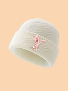 1 Mũ len dệt kim họa tiết hoa hồng và chữ thanh lịch cho bé gái từ 3-10 tuổi, mềm mại, thoải mái, thoáng khí, thời trang, ấm áp cho bé gái mùa đông, thích hợp để phối đồ hàng ngày, sử dụng ngoài trời, làm quà tặng sinh nhật, ngày lễ cho con gái và cháu gái - trắng - Xem 13