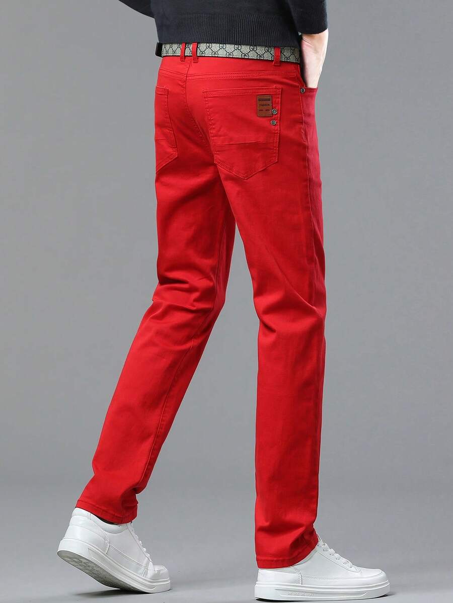 Men's Autumn/Winter Washed Jeans Straight Loose Versatile Pants - 紅色 - 查看 1