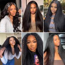 Yaki Straight V Part Wig Human Hair No Leave Out Glueless Wigs For Women Ready To Wear V Shape Clip In Half Kinky Straight Vpart Wigs No Glue Upgraded U Part Wig Natural Color 180% Density - Natural Black - 查看 7