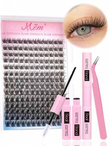 168片D型卷翘自然睫毛嫁接套装，168片睫毛簇套装，精致睫毛嫁接，9-12毫米单根睫毛，包含睫毛胶水和睫毛嫁接镊子，DIY睫毛嫁接套装，睫毛，假睫毛 - 黑色 - 查看 10