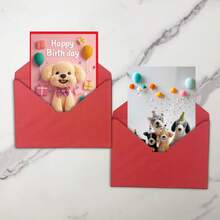 2D 1pc/2pcs Cute Paper Birthday Card With Felted Dog Art Print And Envelope – High-Quality, Personalized Greeting For All Ages, Pink Background With Balloons And Gifts Design, English Language, Perfect Gift For Everyone, Birthday Card