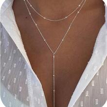 Women's Long Sexy Necklace With Double Layer Beaded Tassels 925 Silver Or 18K Gold Plated - Bạc - Xem 4