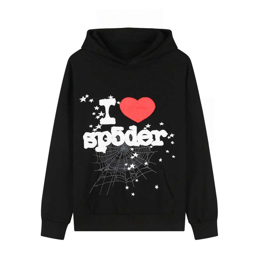 SP5DER 2025 New Simple Long Sleeve, Loose Comfortable Streetwear, Hoodies With  SP5DER Letters And Stars, Simple Fashion,Couple Matching Outfit - Đen 2 - Xem 1