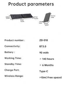 1个便携式双折叠无线键盘，超薄设计，轻巧便携，兼容安卓、Windows、iOS系统 - 彩色 - 查看 10