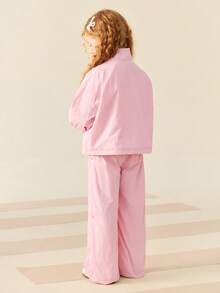 mini bala Girls Cute Bow Two Pieces Set Loose Top And Pants Soft Comfortable Stylish - Pink - View 3