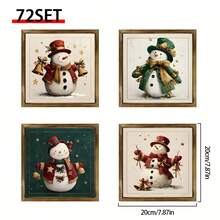 Tabla de madera decorativa plana en 2D - Decoración navideña rústica de cabaña, tema navideño de muñeco de nieve, adecuada para el hogar y regalos festivos, decoraciones navideñas, arte de pared navideño