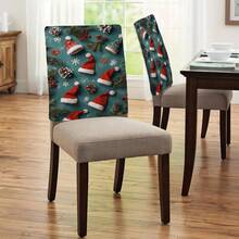 1 pieza/4 piezas/6 piezas/10 piezas Funda de silla de felpa corta con temática navideña, funda extraíble con patrones de gorro de Papá Noel, ramas de pino, piñas, copos de nieve, bayas rojas, adecuada para todas las estaciones, protector decorativo de silla para comedor, sala de estar, oficina, hotel - Multicolor - Ver 2