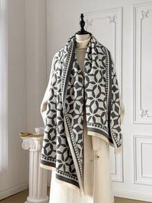 1pc Men's Minimalist Geometric Jacquard Faux Cashmere Warm Scarf, Fashion Versatile For Office, Street, Autumn/Winter, Suitable For Daily Matching - Multicolor - View 4