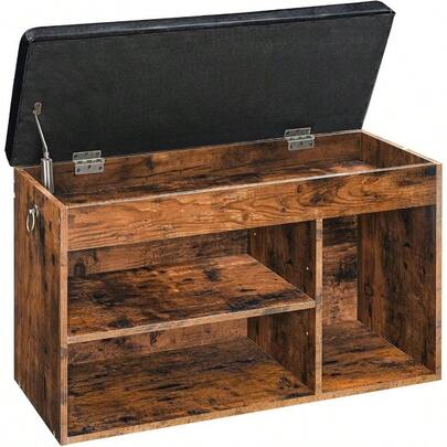 Shoe Storage With Padded Cushion, Entryway With Flip - Open Storage Box And Adjustable Shelf, Shoe Rack With Hidden Compartment, Entryway, Living Room, Rustic Brown BF40HX01