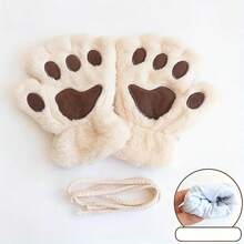 1 Pair Of Cute Cat Paw Plush Half-Finger Gloves - Soft, Thickened, Warm, With Cartoon Cat Paw Design, Suitable For Touchscreen Use, Winter Warmth And Outdoor Activities, Winter Gloves/Comfortable Touchscreen Gloves/Soft Fabric