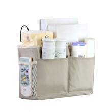 Bedside Hanging Storage Caddy, Dorm Bed Organiser With Hooks For Books, Remote Controls & Small Bedroom Essentials - White - View 6