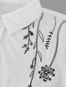 Áo sơ mi công sở tay dài rộng, đơn hàng khuy, thêu hoa thanh lịch dành cho nữ - trắng - Xem 4