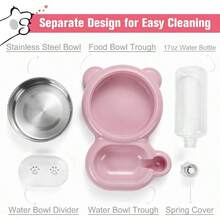 Dog Bowls, Food And Bowl Set With Dispenser And Stainless Steel Bowl Cats And Small Dogs - Light Blue - 粉色 - 查看 3
