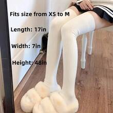1 Pair Of Women'S Autumn And Winter Thickened Over-The-Knee Socks Solid Color Simple Women'S Socks Vertical Striped Socks Warm Over-The-Knee Socks - Màu be - 1 đôi - Xem 2