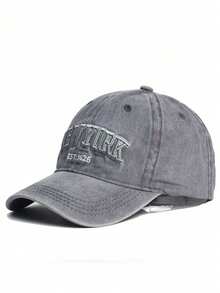 2 件男女通用 3D 刺绣“NEW YORK”字母水洗棒球帽，正面“EST 1625”平面刺绣，背面“NEW YORK CITY”平面刺绣，可调节户外防晒休闲棒球帽（收到后正常通风 5 小时无异味） - 黑色+灰色 - 查看 19