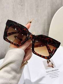 Set Women's Plastic Oversized Fashion Eyeglasses, Suitable For Daily Use For Summer Beach Vacation,Outdoor,Travel - 豹紋 - 查看 6