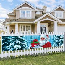 1 pièce Bannière de cour de Noël en polyester, design Père Noël et arbre enneigé, décoration polyvalente pour l'extérieur, le jardin, le porche, la pelouse, convient pour la décoration de Noël, la décoration de la maison, la décoration de fête, la photo et l'arrière-plan photographique.