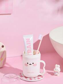1pc Cute Rabbit Design Travel Toothbrush Box And Mouthwash Cup Set - Portable, Plastic Toothpaste Cup, Bathroom Mouthwash Cup, Space-Saving Hygiene Solution For Carry-On, Suitable For Business Travel And Vacation - Multicolor - View 4