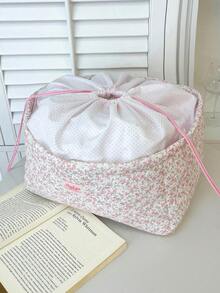 1Pc Quilted Drawstring Cuff Storage Basket With Cute Floral Bouquet Style Home Portable Laundry Hamper, Kids Fabric Foldable Dirty Clothing Laundry Hamper Collapsible, For Children's Toy Storage, Clothing Storage, Car Storage, Miscellaneous Items Storage, Quilt Storage, Doll Storage, Large Capacity, Portable, Multifunctional, Foldable, Essential For Home Decoration, Life, Dormitory, Party Gift, Birthday Gift, Back To School Gift - 彩色 - 查看 10