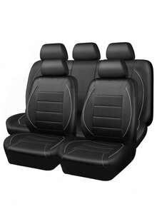 9件/4套通用反光滚边真皮汽车座椅套，兼容安全气囊，拉链开口设计，适用于SUV、厢式货车、卡车