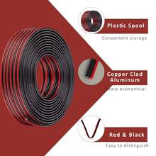 14Gauge 16.4FT/30FT/50FT/100FT Electrical Wire Cable 2 Conductors Red Black Cable Hookup LED Lighting Strips Flexible Wire Extension Cord 14AWG Copper Clad Aluminum Copper Wire 12V/24V DC 5M/9.2M/15.3M/30.5M