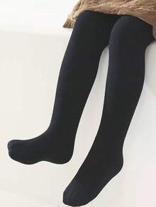 1 Pair Cozy Warmth Girls' Tights - Fleece Interior, Solid & Striped, Great For Cold Days Baby Toddler Leggings