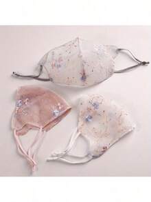Adjustable Floral Embroidered Face Cover, Lightweight Sheer Breathable Style For Women, Delicate Pastel Pink Lace Floral Design, Comfortable Ear Loops With Adjustable Buckle, Chic Boho Style For Summer, Beach, Graduation Party, Travel, Camping, Vacation Daily Wear, 2026 New Fashion Accessory, Soft & Skin-Friendly, Perfect For Outdoor Activities, Photography, Everyday Use, Great Gift For Her, Lightweight & Easy To Carry, Romantic Floral Embroidery Detail, Elegant See-Through Design For All Occasions - 粉色 - 查看 2