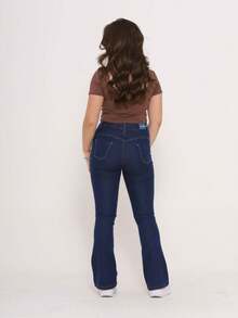 Girls' Flare Jeans, Ballerina School Pants, Cotton Denim, Sizes 10 To 16 - Azul lavado oscuro - Ver 3