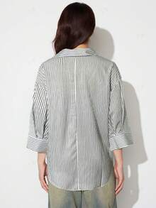 Women's Casual Striped Print Minimalist Everyday Top - Grey - View 3