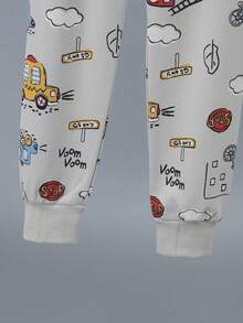 6pcs Boys Cartoon Car Print Thick Long Sleeve Top And Pants Pajama Set, Autumn/Winter Home Wear - Multicolor - View 9