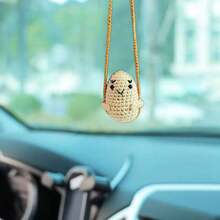 1pc Charming Crochet Animal Car Rearview Mirror Hanging Decor - Green Smiling Frog, Yellow Duckling Multicolor Animal Woven Rope Design, Handmade Fabric Car And Bag Decoration, Fun Animal Decor, Gift - Multicolor - View 15