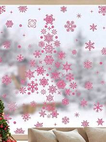 93pcs-Pink Snowflake Stickers,Pink Christmas Static Glitter Snowflake Window Decals ,Snowflake Stickers, Christmas Stickers, Decorative Stickers, Holiday Decor Stickers, Party Decor Stickers, Christmas Party Supplies Decoration Sticker,Christmas Decorations For Family Room Office Supermarket Store Window Glass Door,Christmas
