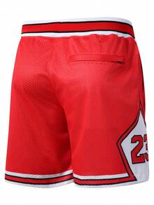 Men's 23 Red Basketball Shorts Casual Embroidered Sewn Zipper Pocket Party Sports Pants