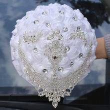 1 Bouquet Luxury Tassel Butterfly Pearl Bridal Wedding Bouquet, Romantic Silver Crystal Satin Ribbon Rose, Dark Red & Cream Fabric Artificial Flower, Suitable For Wedding Ceremony, Proposal, Anniversary, Valentine's Day Gift - Bouquet - View 7