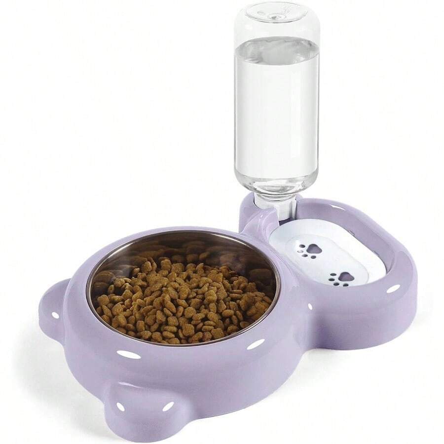 Dog Bowls, Food And Bowl Set With Dispenser And Stainless Steel Bowl Cats And Small Dogs - Light Blue - 紫色 - 查看 1