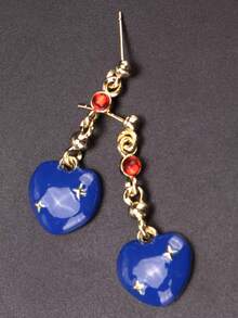 1 Pair Vintage Luxury Blue Heart Shaped Long Dangle Earrings, Unique Design