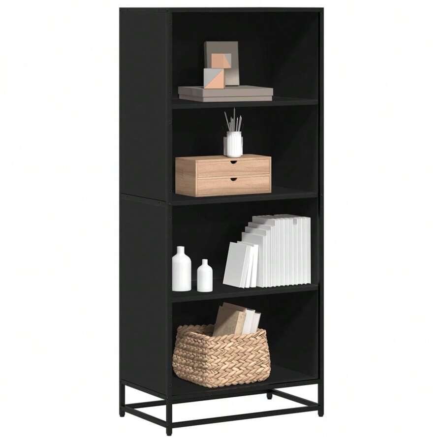 Libreria Larryhot nera 60x35x139 cm in legno ingegnerizzato, resistente e durevole, facile da montare, stile decorativo, adattA, Per riporre soprammobili, statuette, libri, piccoli oggetti, ecc. - nero - Visualizzare 1