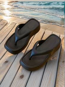 New Women's Flip-Flops - Minimalist, Versatile & Elegant Neutral Square-Toe (Solid Color) - Black - View 5