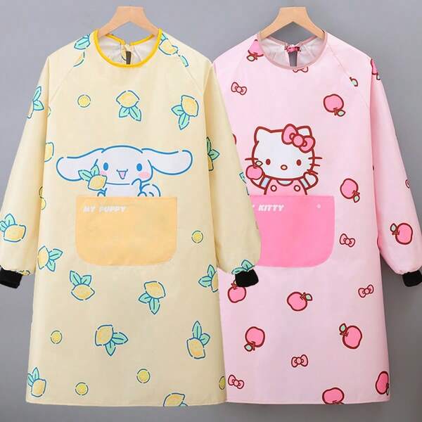 1pc New Apron With Sleeves, Waterproof And Oil-Proof Cooking Apron For Kitchen, Home, Work, Fashionable And Cute Design For Women