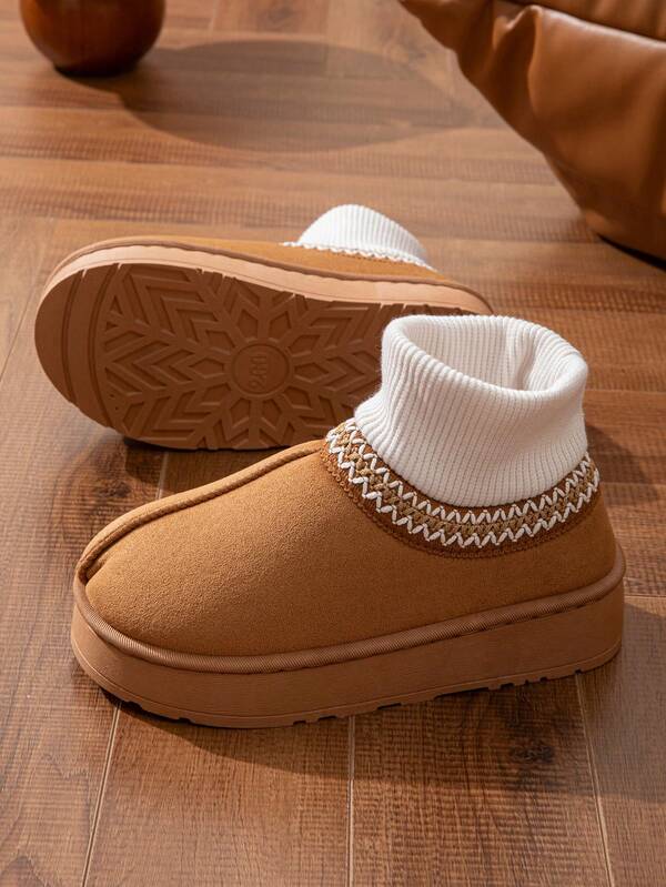 Men's Solid Color Thick Sole Slip-On Backless Slippers, Minimalist Fashion Unisex Snow Boots For Winter