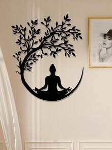 1件生命之树与冥想佛像金属墙饰，金属壁画，生命之树墙画，多功能壁挂工艺品，适用于办公室、客厅、卧室、露台、厨房、阳台、商店入口、咖啡馆、舞厅、酒吧、瑜伽室等场所，禅意墙饰，现代家居装饰，乔迁礼物，节日、生日、万圣节、圣诞节，理想礼物 - 彩色 - 查看 10