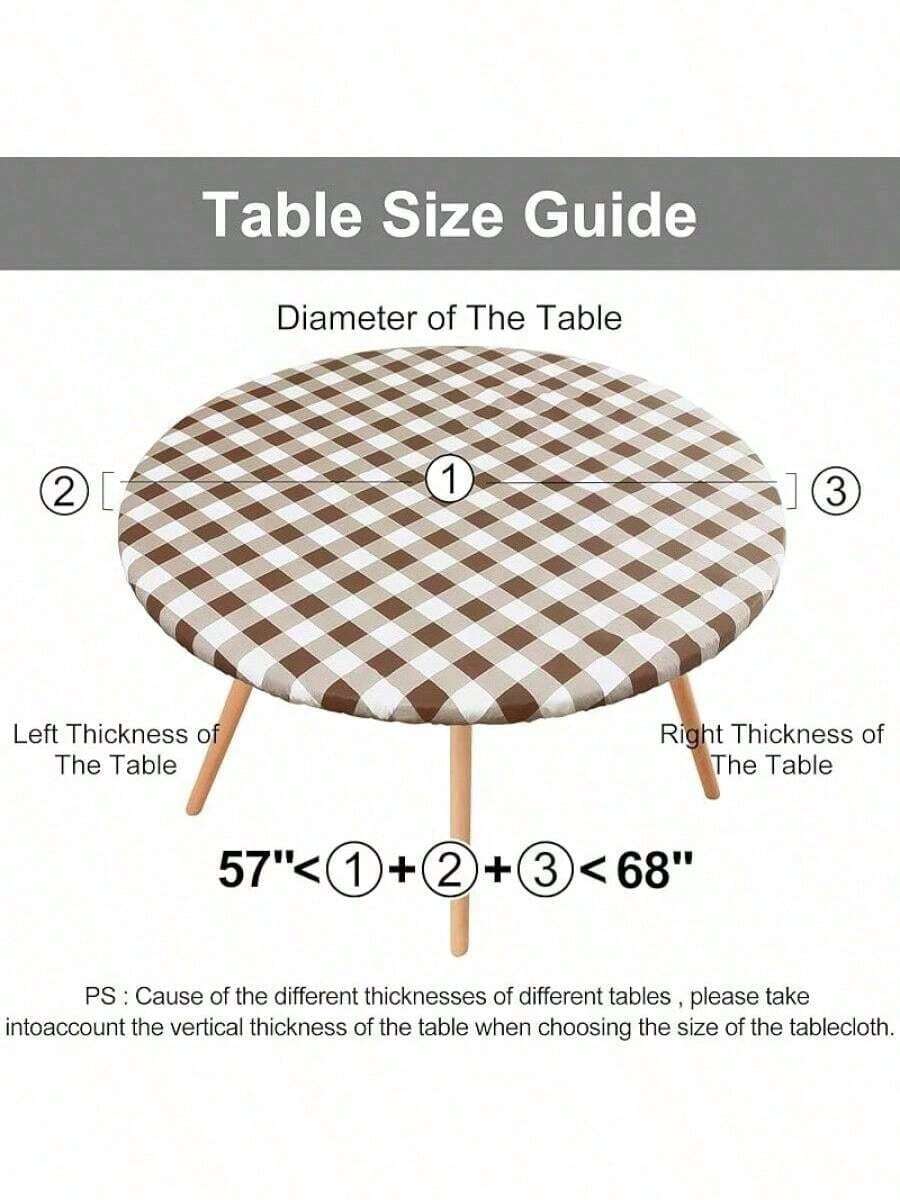 Smiry Round Picnic Table Cloth, Elastic Waterproof Fitted Vinyl Tablecloth 36-44 Tables, Flannel Backed Buffalo Plaid Table Covers Dining, Camping, Outdoor, Black And White Summer Birthday Gifts Wedding Beach Back To School School Supplies Room Decor