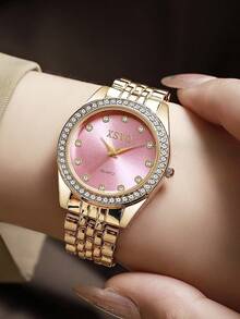 1pc Rhinestone Embellished Vintage Stylish Casual Women's Quartz Steel Band Watch, Suitable As Halloween, Birthday, Thanksgiving Gift