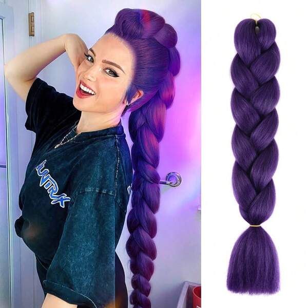 Purple Jumbo Braiding Hair Extension Synthetic Fiber Braids Hair High Temperature Fiber Crochet Twist Braids Hair For Senegalese Twist Braids/Box Braids/Braid Ponytail For Daily Use And Halloween