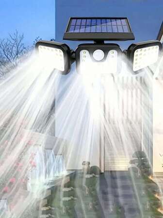 1/2PCS 74LED 太阳能户外灯、分体式庭院壁灯、户外露营灯、安全照明夜灯 - 360° 可旋转三头设计、三面照明、人体传感器自动开关、IP55 防水、双大容量电池、3 级调光、适用于花园