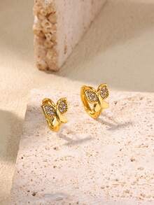 1 Paar romantische, elegante Zirkonia Schleifenohrringe für Frauen, Edelstahl, goldfarben beschichtet, Schleifen-Ohrringe, luxuriöser Hochzeitsschmuck