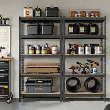 KNERS [3/5 Tier Metal Rack] Heavy Duty 3/5 Tier Metal Storage Rack | 500/2000 Lb Adjustable Shelving Unit With Easy 10-Min Assembly | Floor-Standing Design For Kitchen, Garage, Basement (29.5"X15.7"X15.7", 60"X28"X12", 72"X35.5"X15.8", 72"X45.3"X19.7") - màu đen - Xem 9