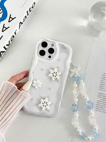 Funda de teléfono a prueba de golpes con textura de crema, borde ondulado, brillo de aceite, decoración de muñeco de nieve y copo de nieve pintada en 3D, con pulsera hecha a mano con cuentas, compatible con iPhone 17pro/17Air/17/17promax16/11/16pro/16plus/16promax/16e/15Promax/13/14/12/XS/XR/7G/8P, compatible con Galaxy, compatible con Redmi - Multicolor - Ver 8