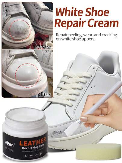 1.01oz White Shoe Polish Repair Cream, Suitable For Sneakers And Dress Shoes. Can Repair White Trims, Restore Damaged Leather Surfaces, And Provide Excellent Color Restoration! Includes Applicator Brush And Sponge.